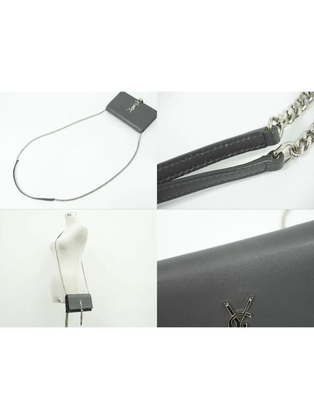 Saint Laurent YSL Kate Tassel Chain Shoulder Bag Pochette Leather Gray